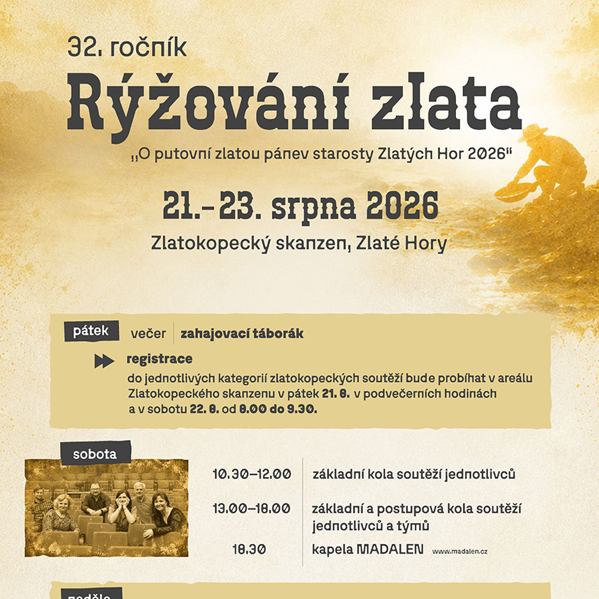 32. ročník Rýžování zlata 2026 ve Zlatých Horách